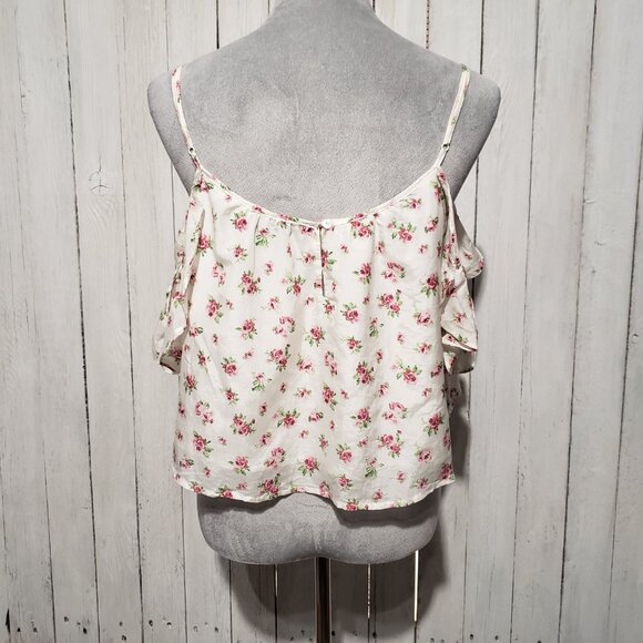 Forever 21 Crop Top M Cream Floral Ruffle Cottage Coquette Peasant Fairy Y2K - Picture 4 of 6
